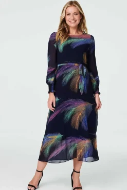 Printed Long Sleeve Midi Dress