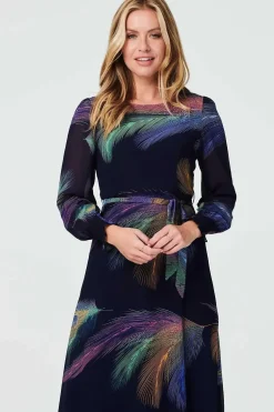Printed Long Sleeve Midi Dress