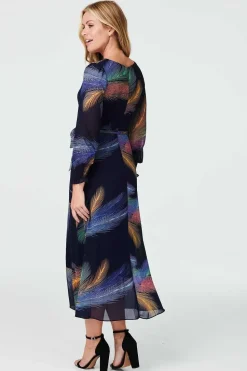 Printed Long Sleeve Midi Dress
