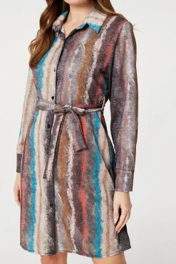 Printed Long Sleeve Shirt Dress