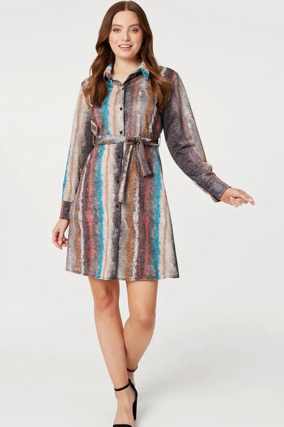 Printed Long Sleeve Shirt Dress