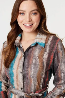 Printed Long Sleeve Shirt Dress