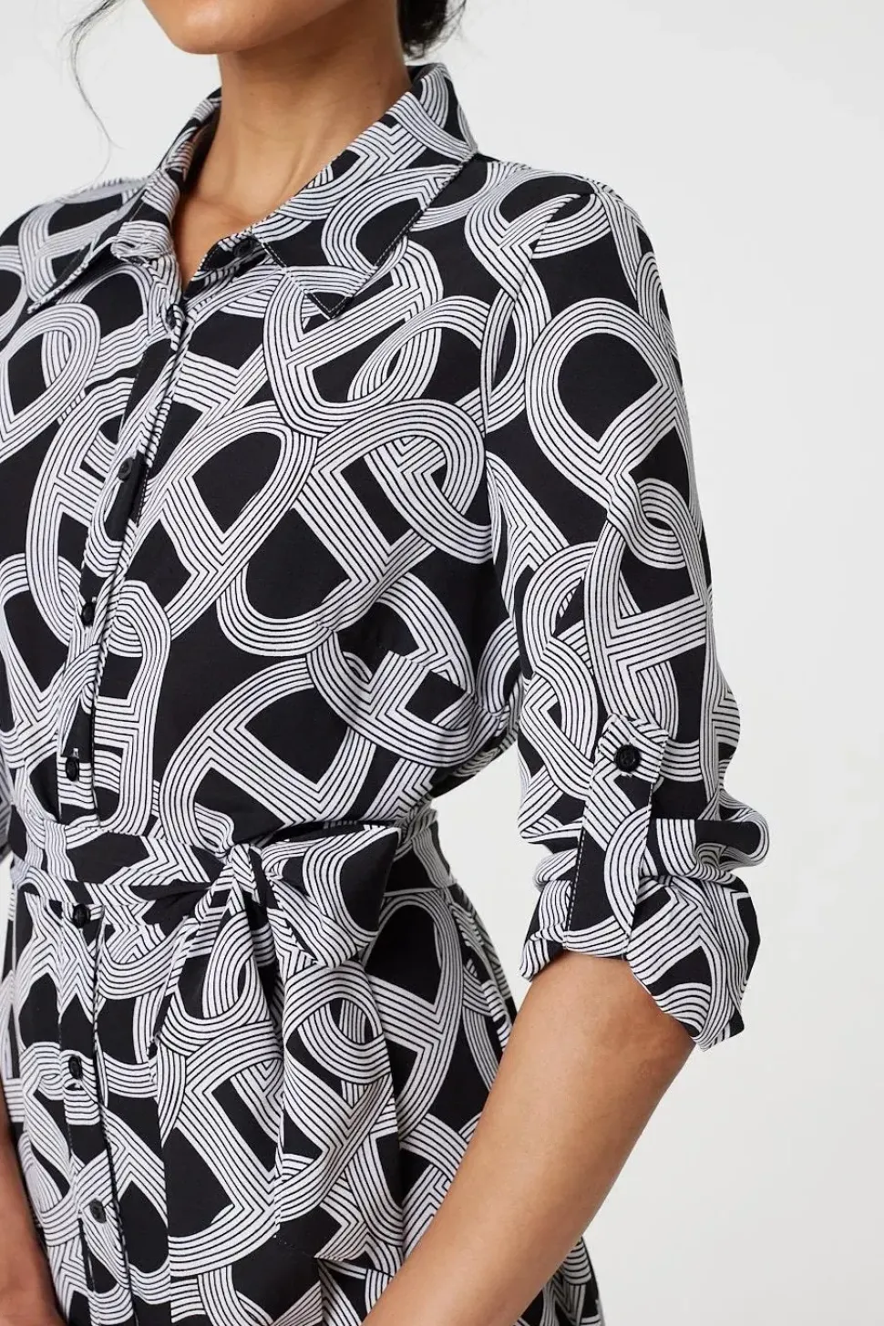 Printed Long Sleeve Shirt Maxi Dress