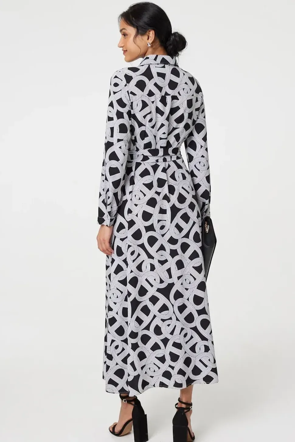 Printed Long Sleeve Shirt Maxi Dress