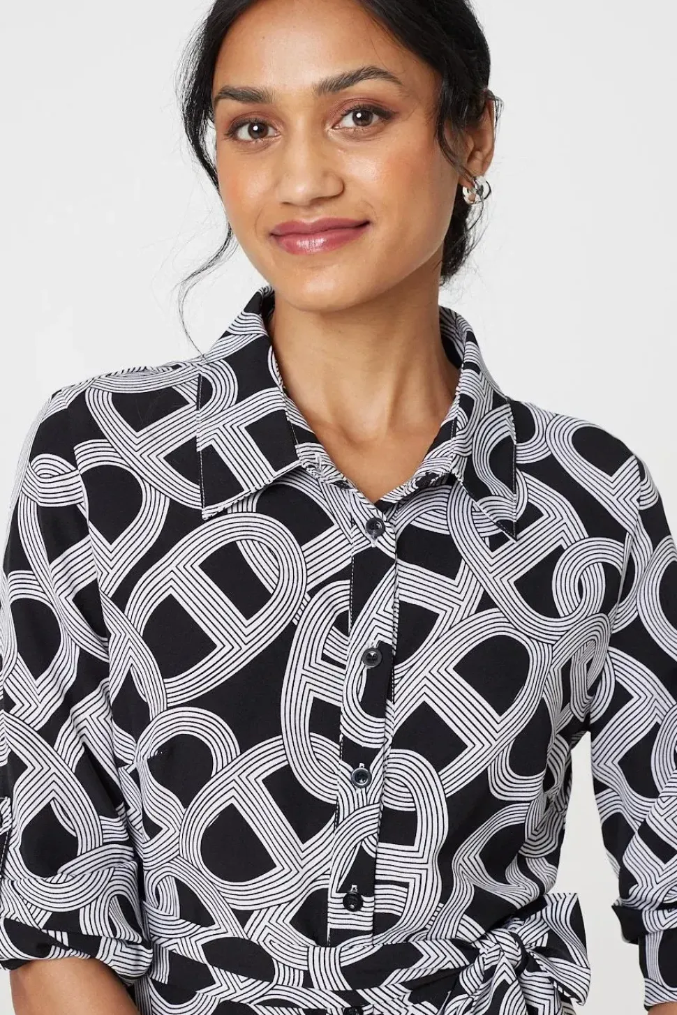 Printed Long Sleeve Shirt Maxi Dress