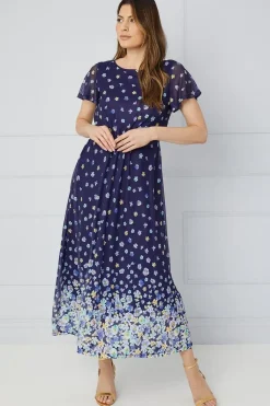 Printed Mesh High Low Midaxi Dress