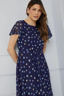 Printed Mesh High Low Midaxi Dress