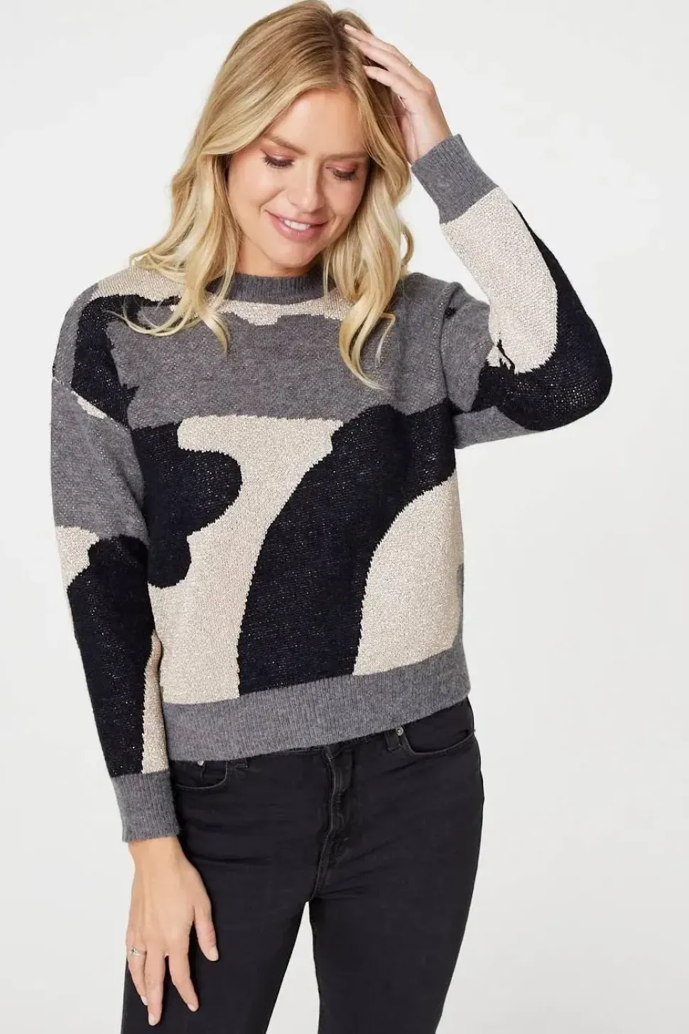 Printed Metallic Knit Jumper