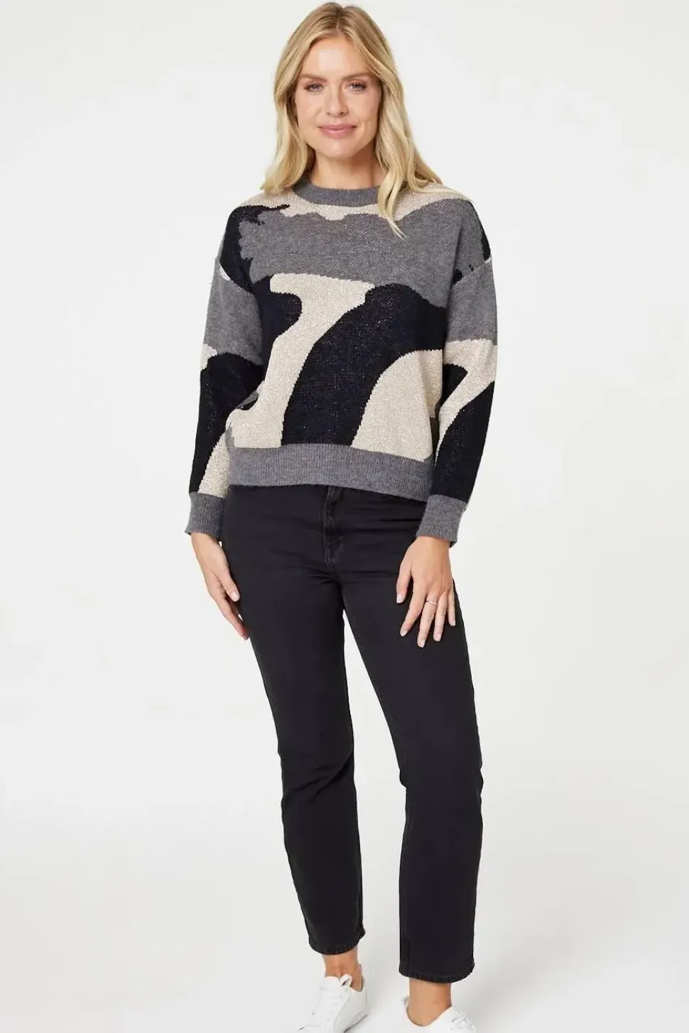 Printed Metallic Knit Jumper