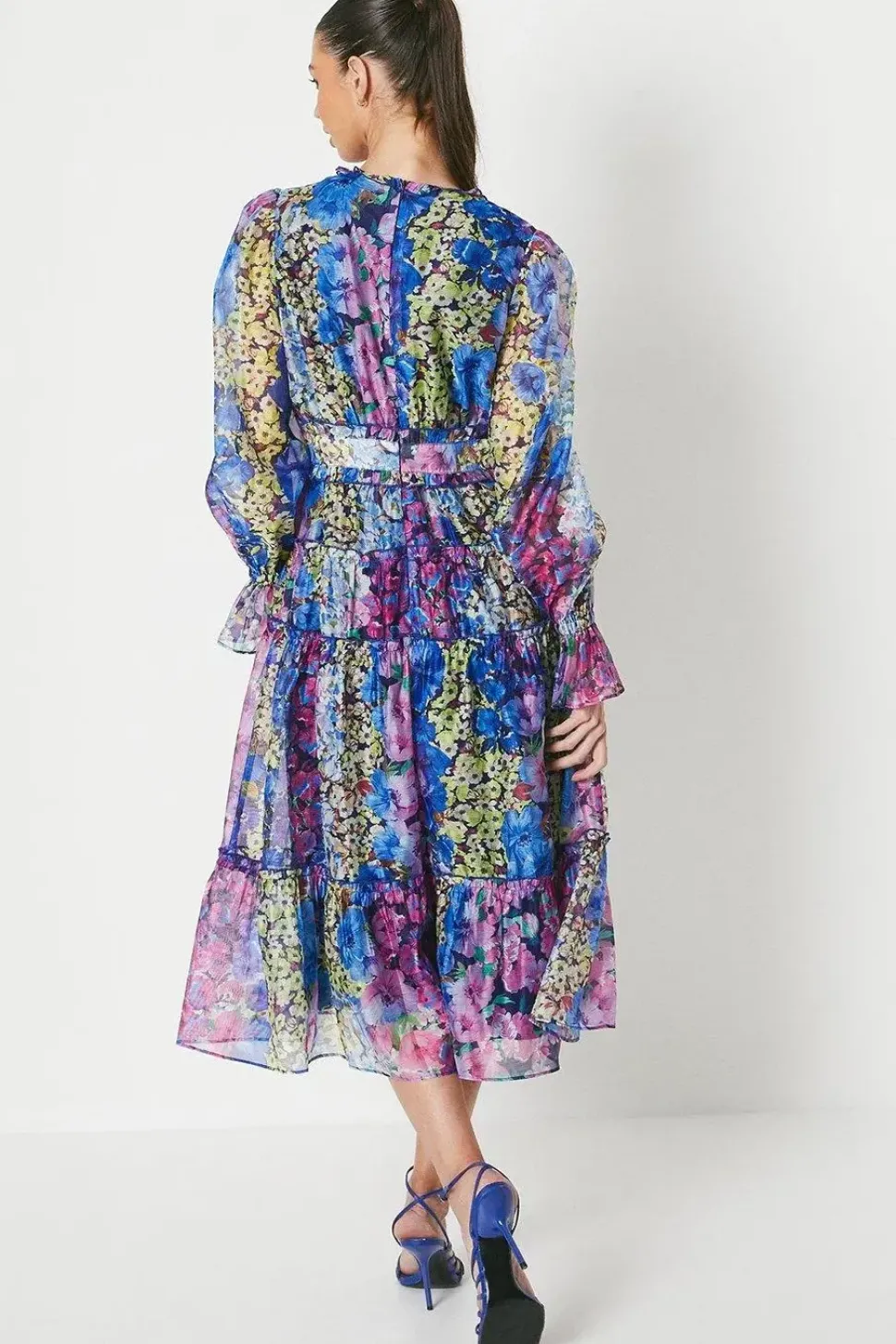 Printed Organza Layer Midi Dress