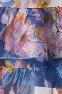 Printed Organza Ruffle Long Sleeve Mini Dress
