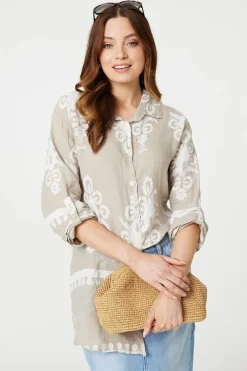 Printed Oversized Button Down Shirt