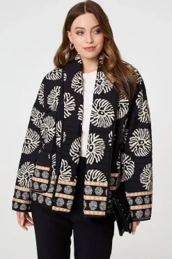 Printed Padded Open Front Jacket