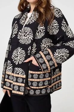 Printed Padded Open Front Jacket