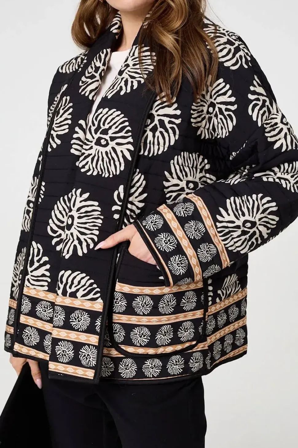 Printed Padded Open Front Jacket