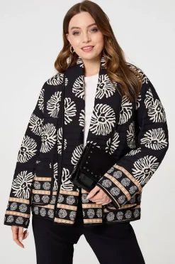 Printed Padded Open Front Jacket