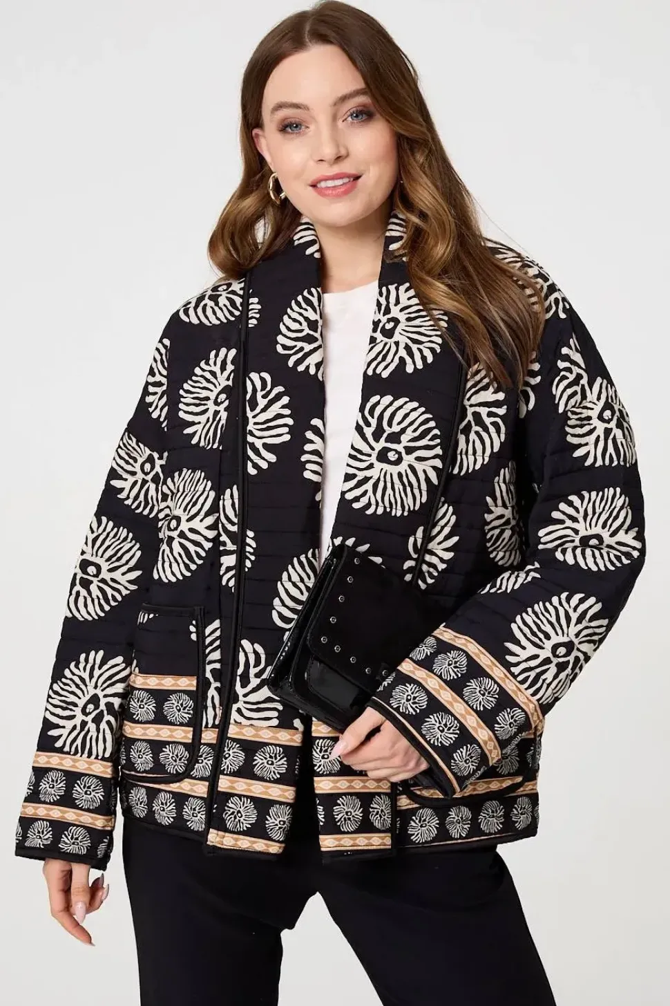 Printed Padded Open Front Jacket