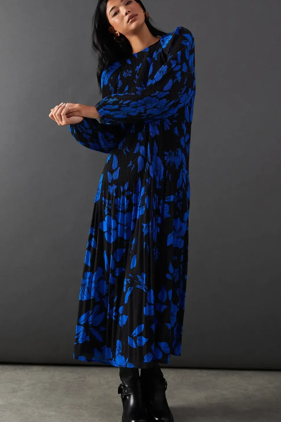 Printed Pleat Chiffon Midaxi Dress