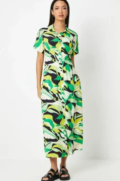 Printed Pleat Detail Shirt Dress