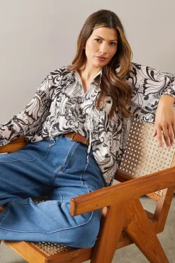 Printed Pleated Blouson Sleeve Blouse