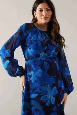 Printed Pleat Keyhole Maxi Dress