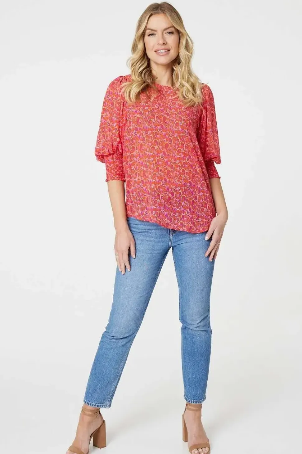 Printed 3/4 Puff Sleeve Blouse