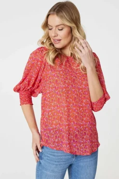 Printed 3/4 Puff Sleeve Blouse