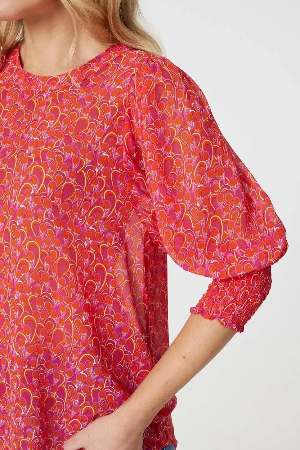 Printed 3/4 Puff Sleeve Blouse