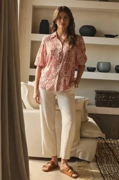Printed Puff 1/2 Sleeve Button-Up Shirt