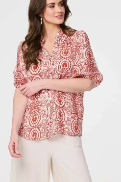 Printed Puff 1/2 Sleeve Button-Up Shirt