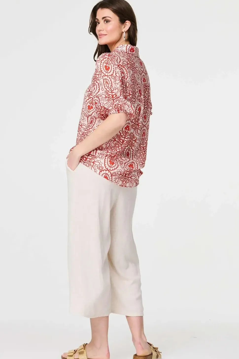 Printed Puff 1/2 Sleeve Button-Up Shirt