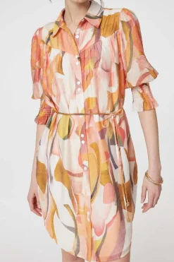 Printed 3/4 Puff Sleeve Shirt Dress