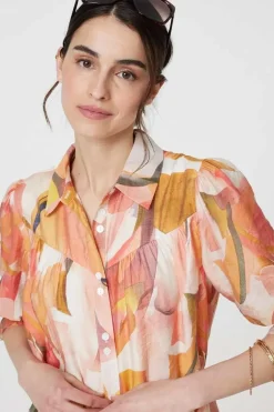 Printed 3/4 Puff Sleeve Shirt Dress