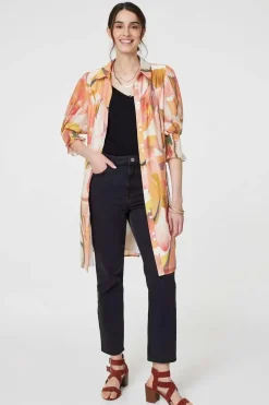 Printed 3/4 Puff Sleeve Shirt Dress