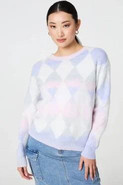 Printed Relaxed Fit Round Neck Jumper