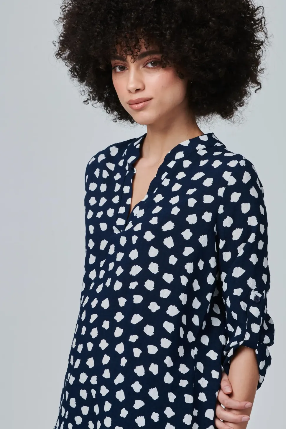 Printed Roll Sleeve Blouse
