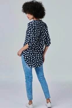 Printed Roll Sleeve Blouse