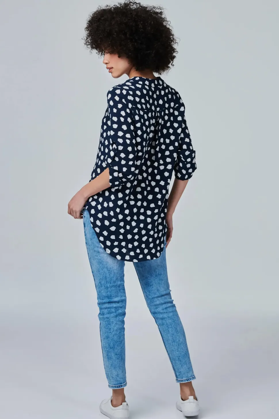 Printed Roll Sleeve Blouse