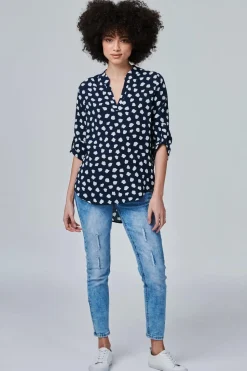 Printed Roll Sleeve Blouse