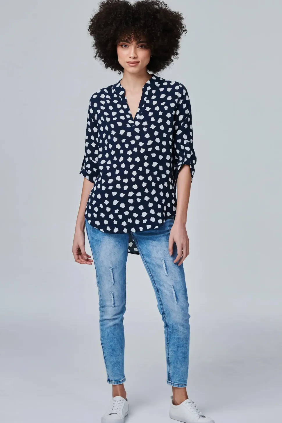 Printed Roll Sleeve Blouse