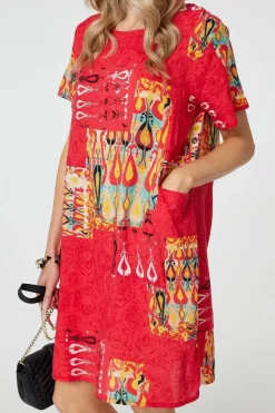 Printed Round Neck Relaxed Shift Dress