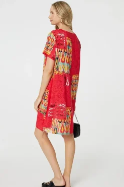 Printed Round Neck Relaxed Shift Dress