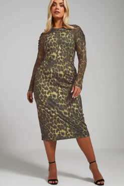 Printed Ruched Sleeve Midi Dress