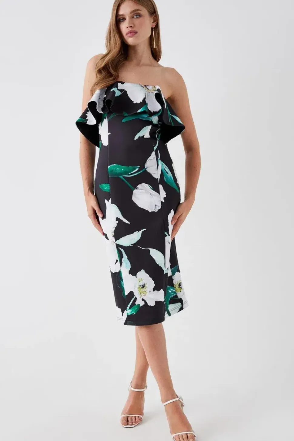 Printed Ruffle Bandeau Dress