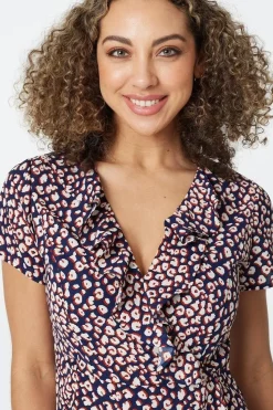 Printed Ruffle Front Wrap Dress