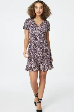 Printed Ruffle Front Wrap Dress