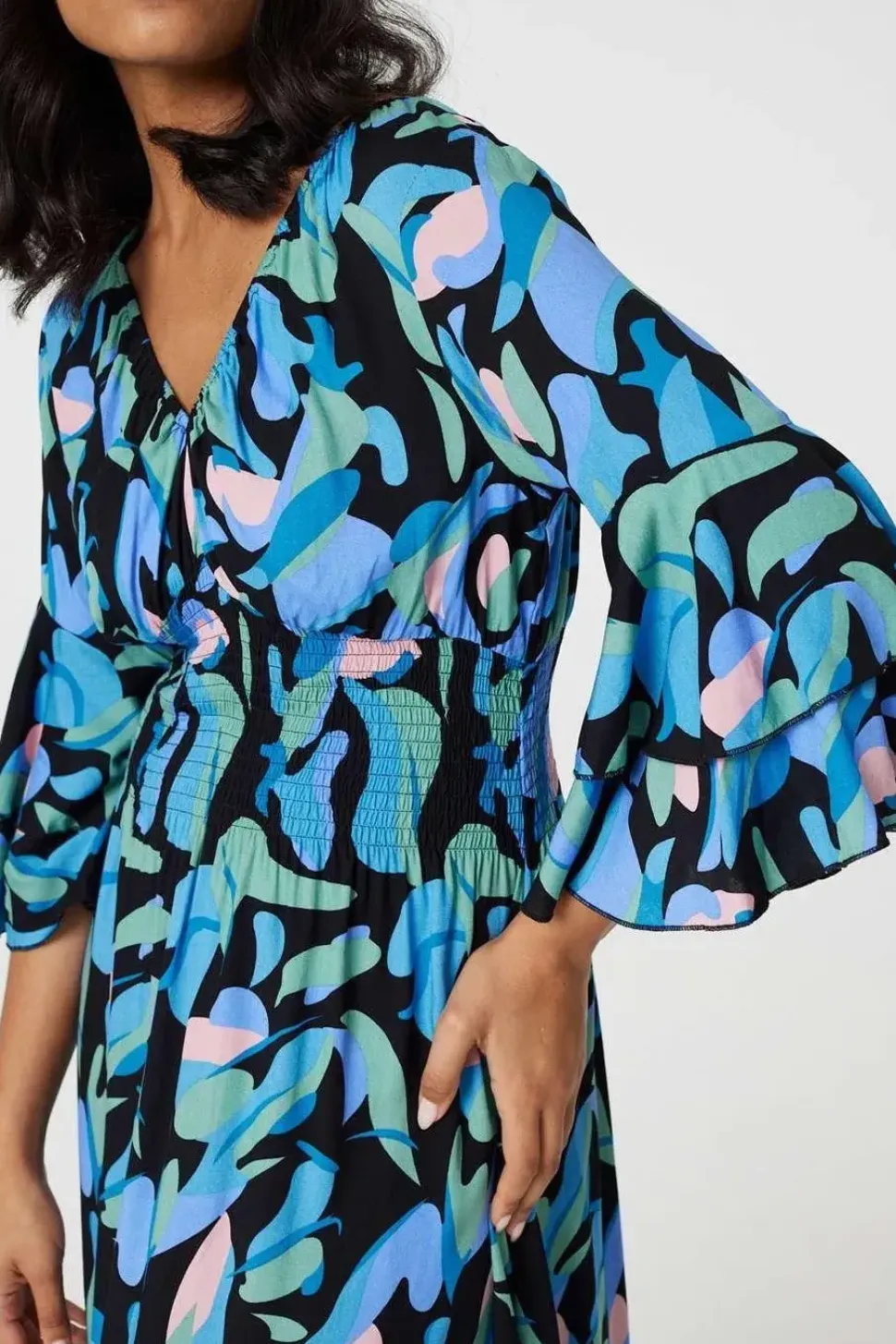 Printed Ruffle Hem Empire Maxi Dress