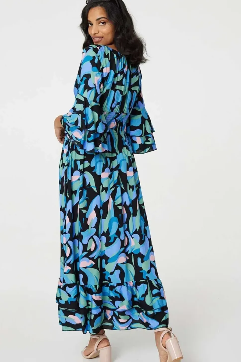 Printed Ruffle Hem Empire Maxi Dress