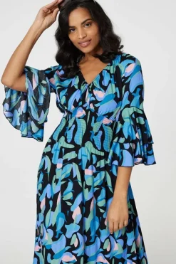 Printed Ruffle Hem Empire Maxi Dress