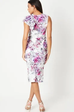 Printed Ruffle Scuba Bodycon Dress
